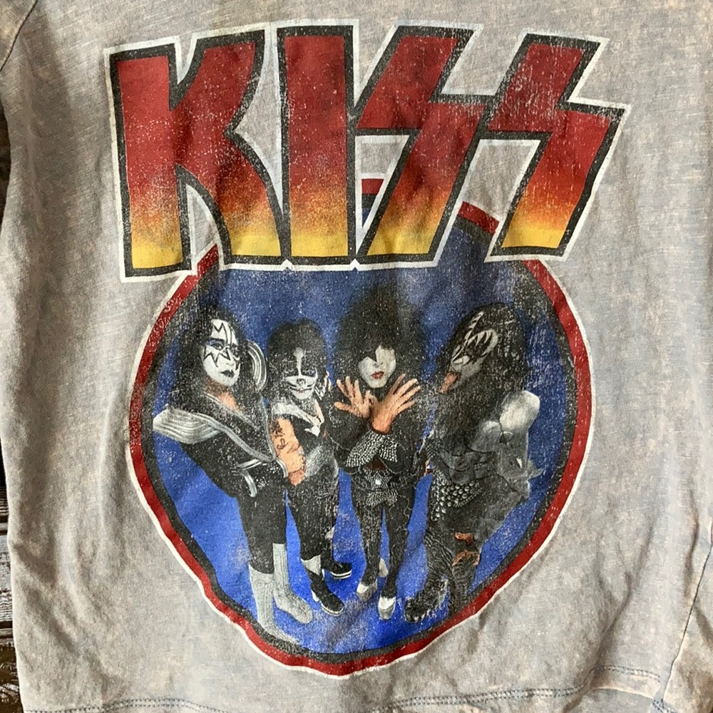 KISS 100% Cotton 3/4 Sleeve Bleached Shirt - Picture 2 of 7